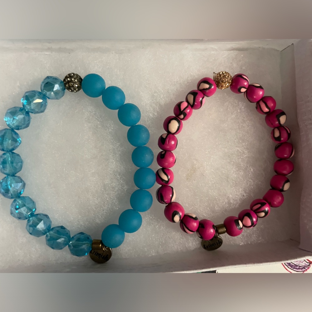 2 ermish stackable bracelets beaded bracelets, blue, pink